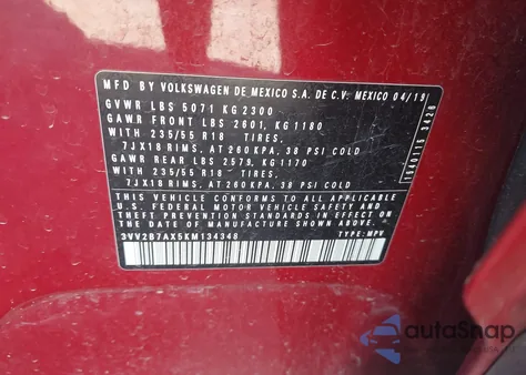 2019 Volkswagen Tiguan 2.0T Se/2.0T Sel/2.0T Sel R-Line/2.0T Sel R-Line Black from USA, damaged, VIN 3VV2B7AX5KM134348